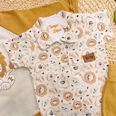 Conj. de Malha 3 peças - Leão Juba Colorida e Safari - Caramelo e Off White